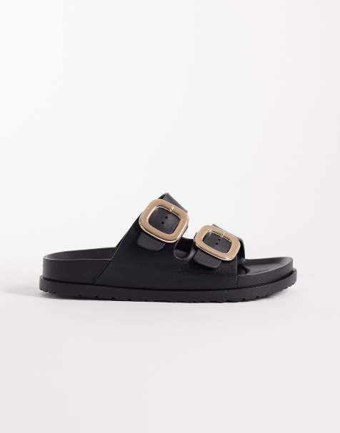 London Rebel Wide Fit - Astra - Sorte sandaler med dobbelt spænde - view 1