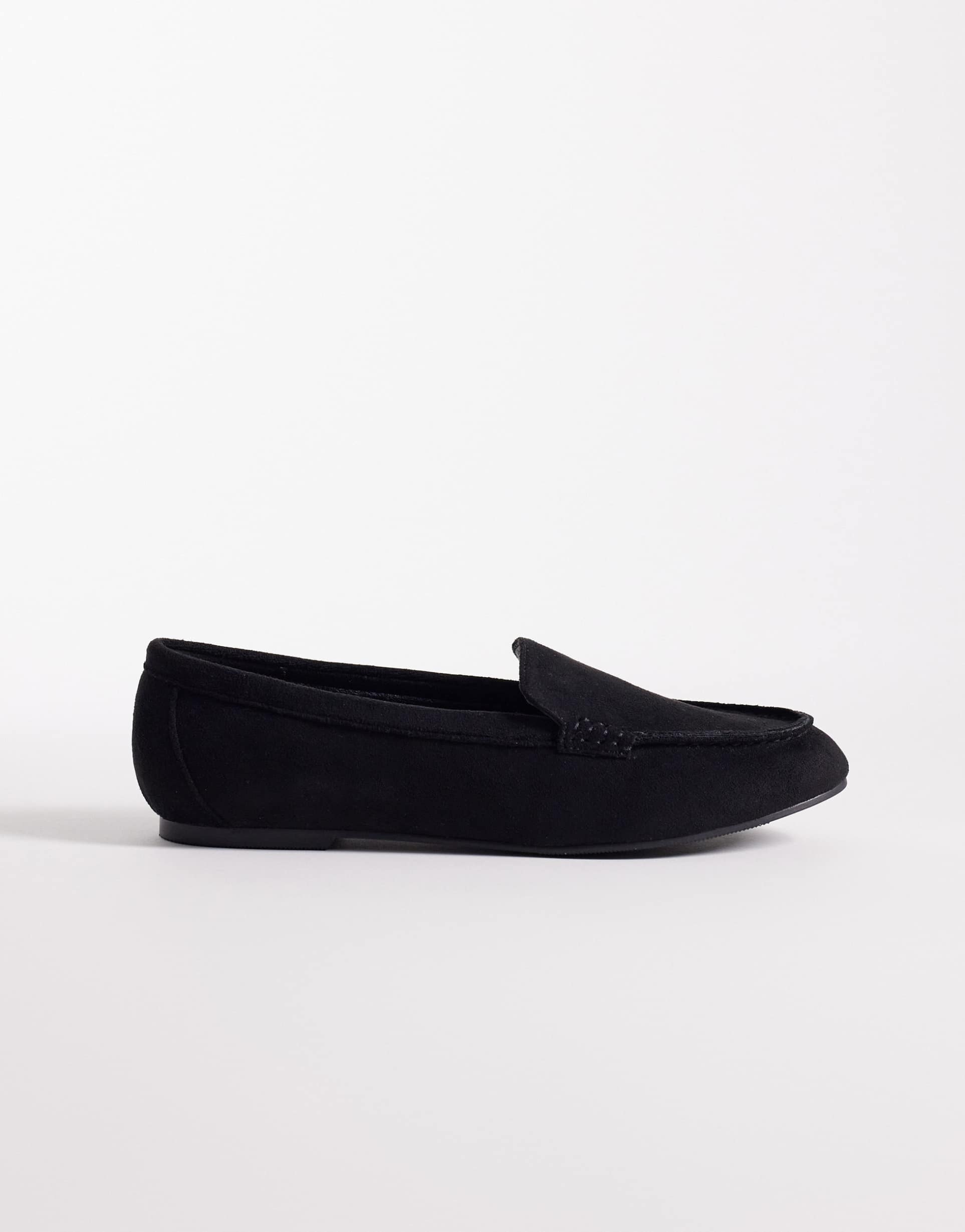 london rebel wide fit bailey loafers in black microsuede