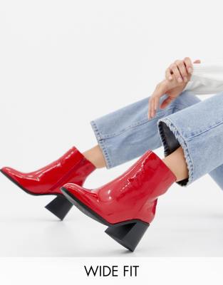 wide fit red ankle boots