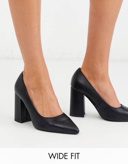 wide fit block heels black