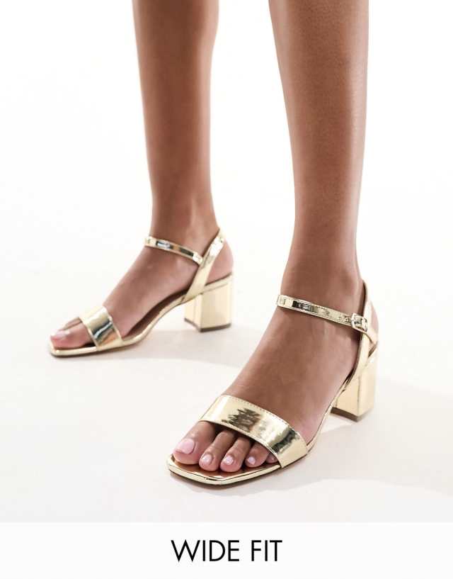 London Rebel Wide Fit - block heel sandals in gold