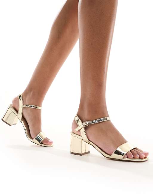 London Rebel wide fit block heel sandals in gold ASOS