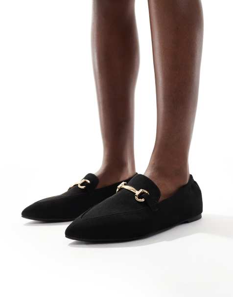 London Rebel Wide Fit buckle detail pointed toe loafer in black - view 1