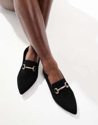 London Rebel Wide Fit Buckle Detail Pointed Toe Loafers In Black