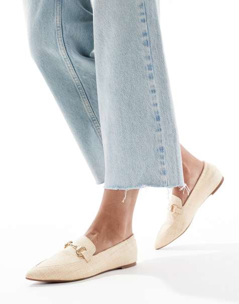 London Rebel Wide Fit buckle detail pointed toe loafers in raffia natural - view 1