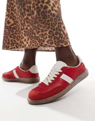 London Rebel Wide Fit - Cally - Sneaker in Rot mit Gummisohle, weite Passform