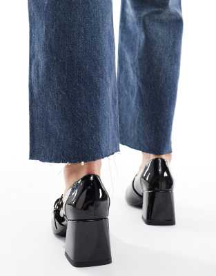 London Rebel Wide Fit Camila Mid Block Heeled Shoes In Black