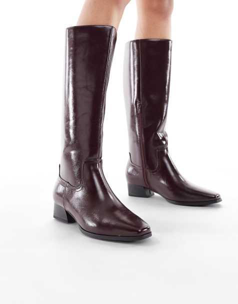 London Rebel Wide Fit – Cassidy – Elegante Cowboystiefel in dunklem Kirschrot, weite Passform - view 1