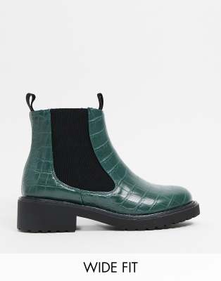 London Rebel Wide Fit Chelsea Ankle Boots-Green