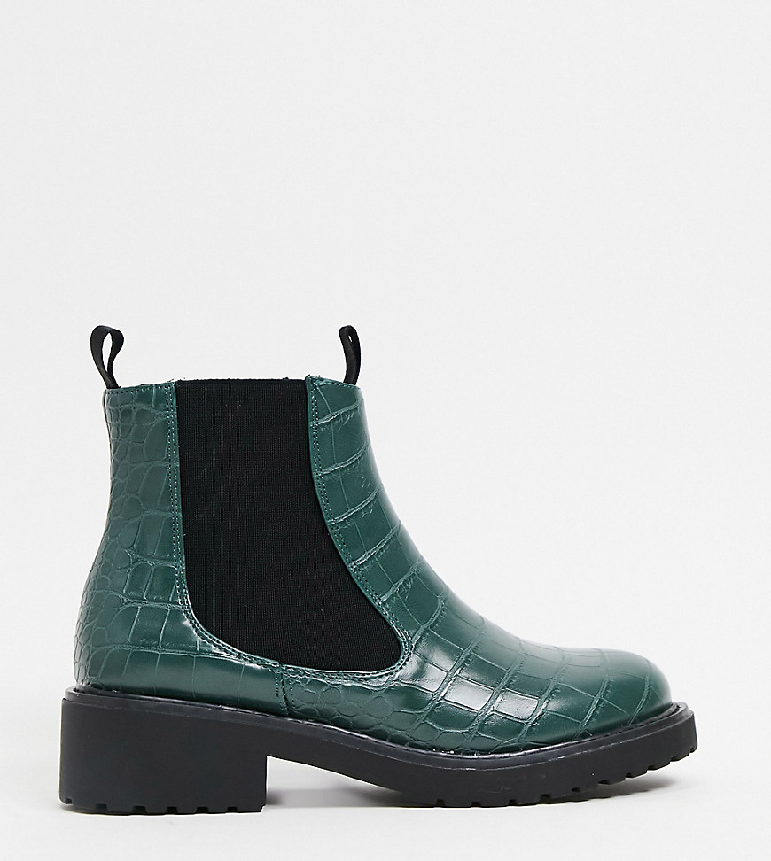 London Rebel Wide Fit Chelsea Ankle Boots-Green