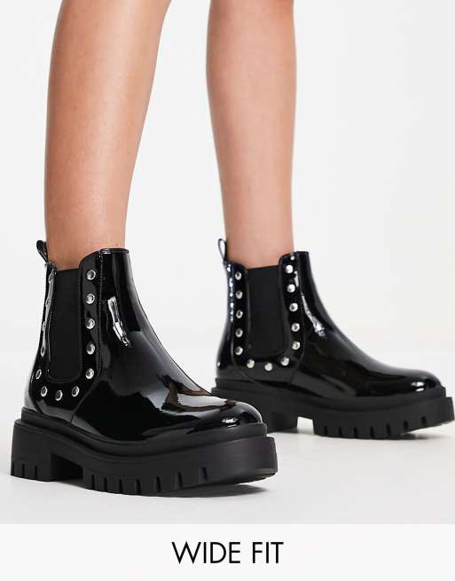 London Rebel Wide Fit – Chelsea-Stiefel in Schwarz mit niedrigem Schnitt