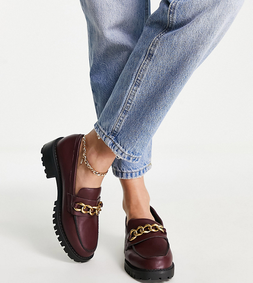London Rebel wide fit chunky chain detail loafers in red
