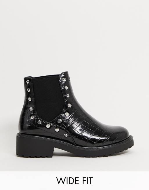 London Rebel Wide Fit - Chunky chelsea boots met studs in zwart