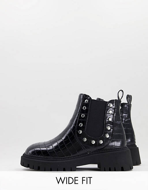 Ongeschikt Rechtdoor Ga wandelen London Rebel wide fit chunky chelsea boots with studs in black | ASOS