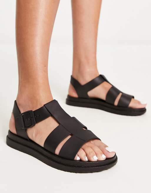 London Rebel Wide Fit chunky jelly sandals in black ASOS