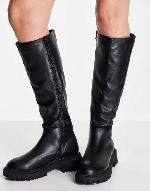 London Rebel wide fit chunky knee high boots in black ASOS