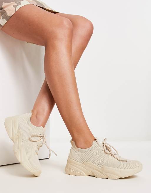 London Rebel Wide Fit chunky knit sneakers in beige ASOS