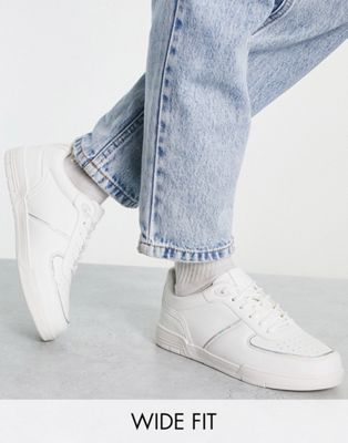 London Rebel wide fit chunky lace up sneakers in white