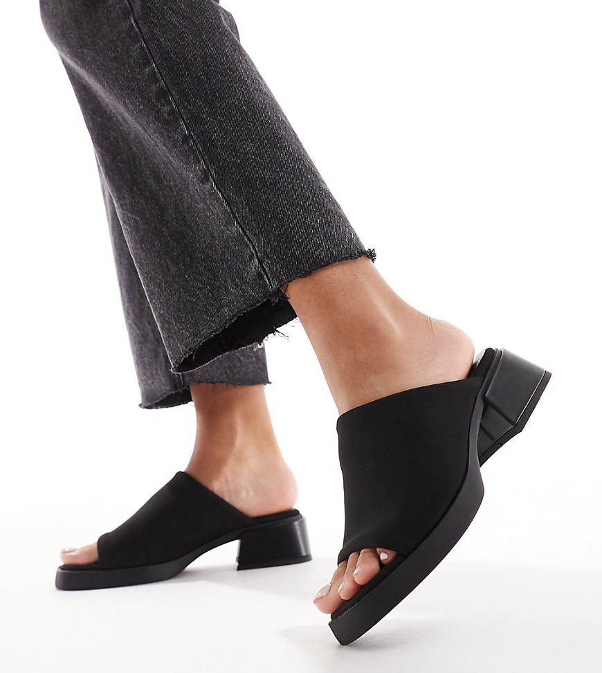 London Rebel wide fit chunky low heeled mules in black