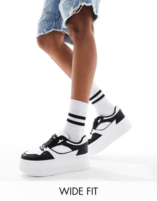David Pliner Chelsea boots London Rebel Wide Fit chunky panelled flatform sneakers in white and black ClassicfuncenterShops
