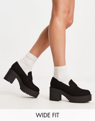 London Rebel Wide Fit Chunky Platform Loafers In Black