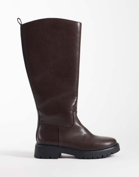 London Rebel Wide Fit - Clove - Botas por la rodilla marrones con suela gruesa - view 1