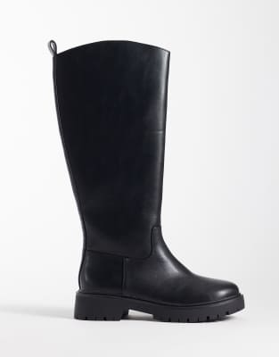 London Rebel Wide Fit Clove Chunky Knee Boots In Black