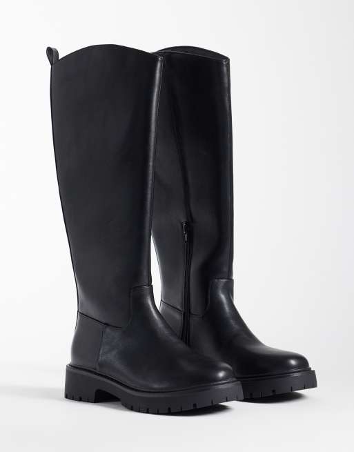London Rebel Wide Fit Clove chunky pull-on ridestøvler til knæet i sort, 2 af 4