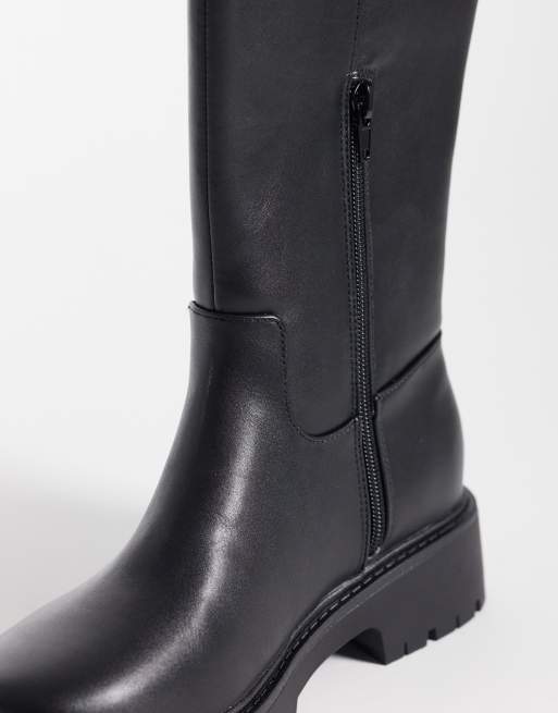 London Rebel Wide Fit Clove chunky pull-on ridestøvler til knæet i sort, 3 af 4