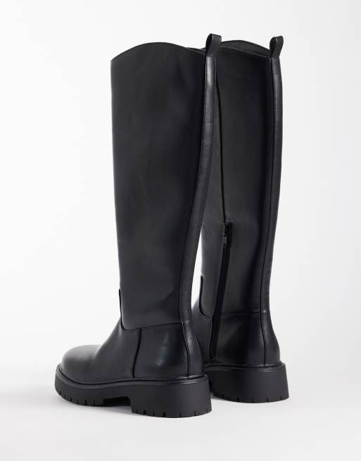 London Rebel Wide Fit Clove chunky pull-on ridestøvler til knæet i sort, 4 af 4