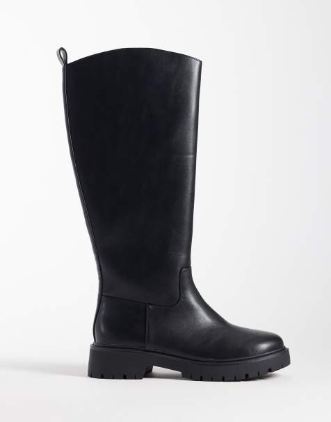 London Rebel Wide Fit – Clove – Klobige, kniehohe Stiefel in Schwarz, weite Passform - view 1