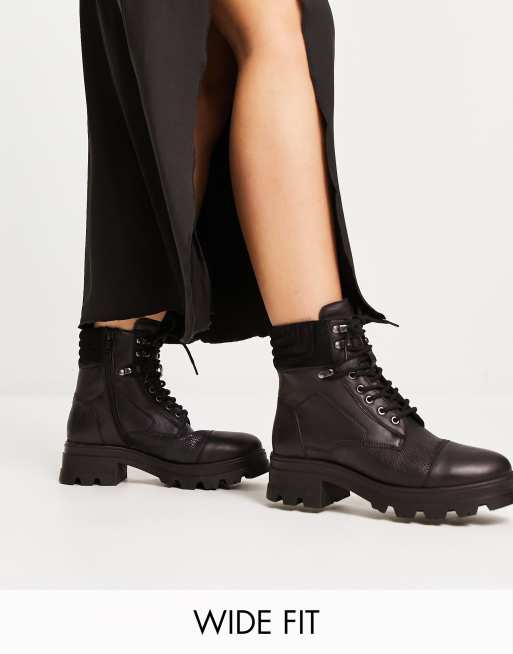 London Rebel Wide Fit – Czarne buty turystyczne na grubej podeszwie