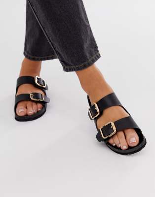 london rebel double buckle flat sandals