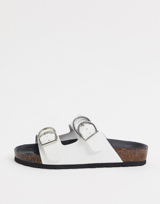 ASOS London Rebel White Double Buckle Footbed Sandals Women's Size