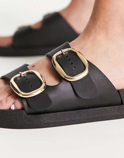 Double buckle 2024 footbed sandals