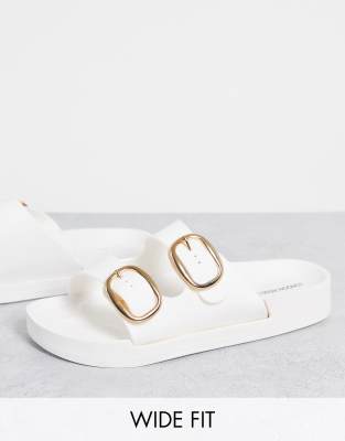 LONDON REBEL LONDON REBEL WIDE FIT DOUBLE BUCKLE FOOTBED SANDALS IN WHITE