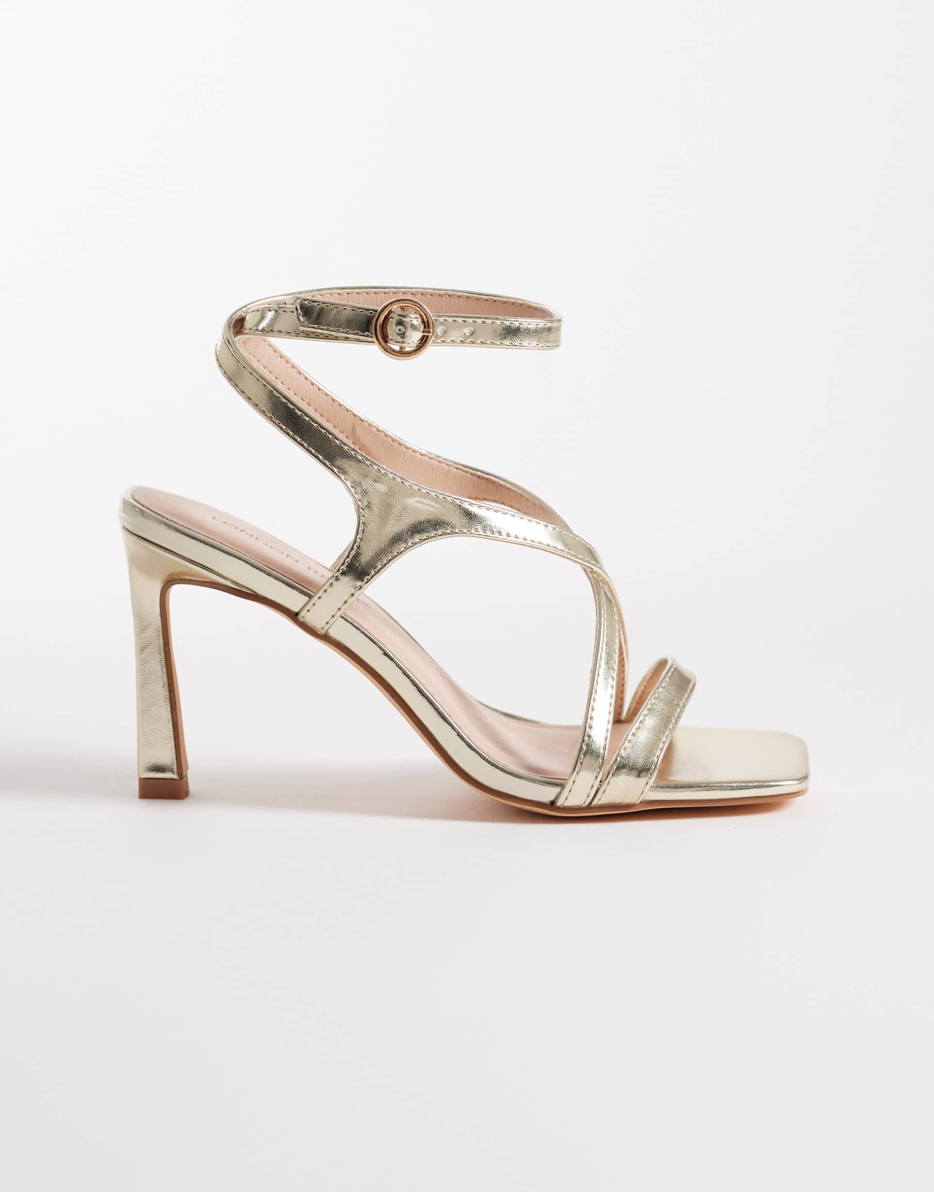 london rebel wide fit elin heeled strappy sandals in gold