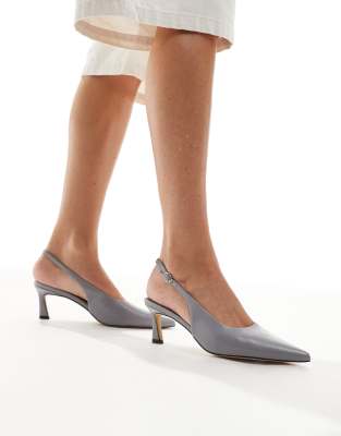 London Rebel Wide Fit Emily Slingback Kitten Heels In Gray