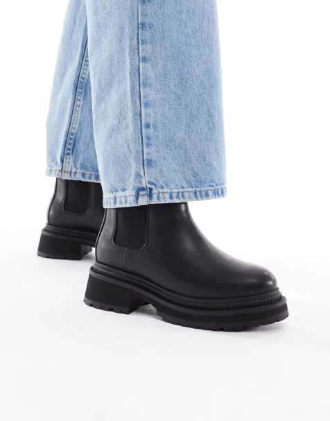 London Rebel Wide Fit Emma chunky chelsea boots in black - view 1