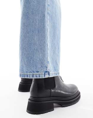 London Rebel Wide Fit Emma Chunky Chelsea Boots In Black