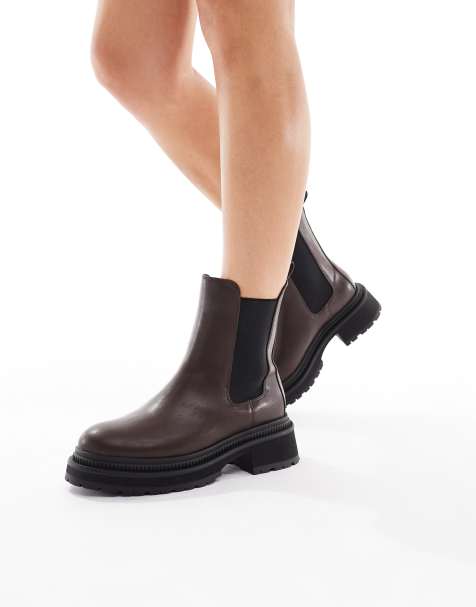 London Rebel Wide Fit Emma chunky chelsea boots in chocolate - view 1