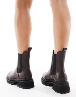London Rebel Wide Fit Emma Chunky Chelsea Boots In Brown