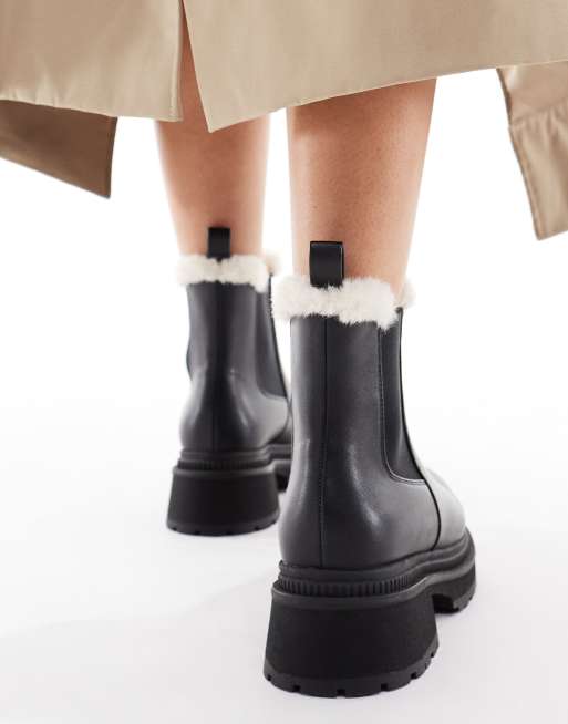 London Rebel Wide Fit – Emma – Svarta, grova chelseaboots med teddyfoder, 2 av 4