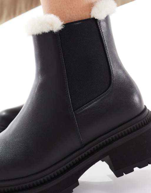 London Rebel Wide Fit – Emma – Svarta, grova chelseaboots med teddyfoder, 3 av 4