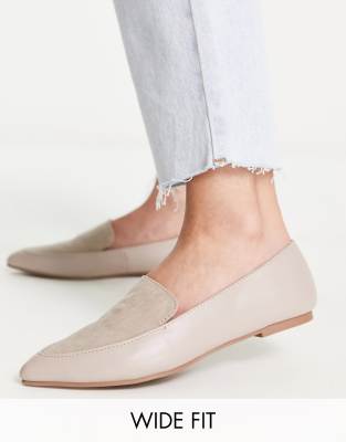 London Rebel Wide Fit - Flache Loafer in Taupe mit spitzer Zehenpartie-Grau