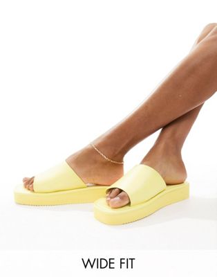 London Rebel wide fit flatform nineties sandals with square toe in yellow-Multi