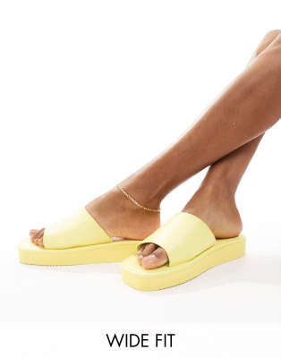 London Rebel wide fit flatform nineties sandals with square toe in yellow