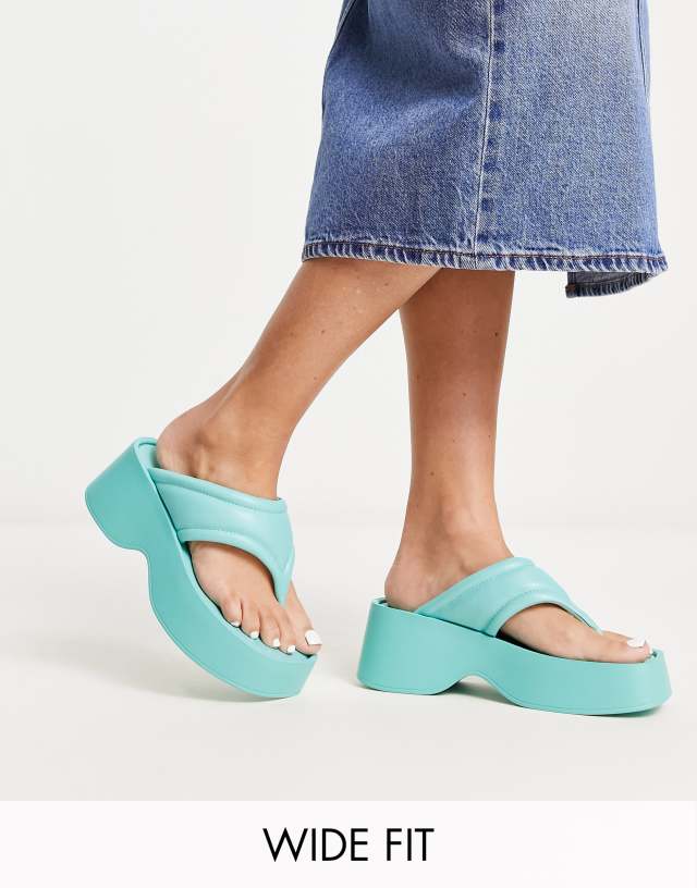 London Rebel Wide Fit flatform toe thong sandals in blue