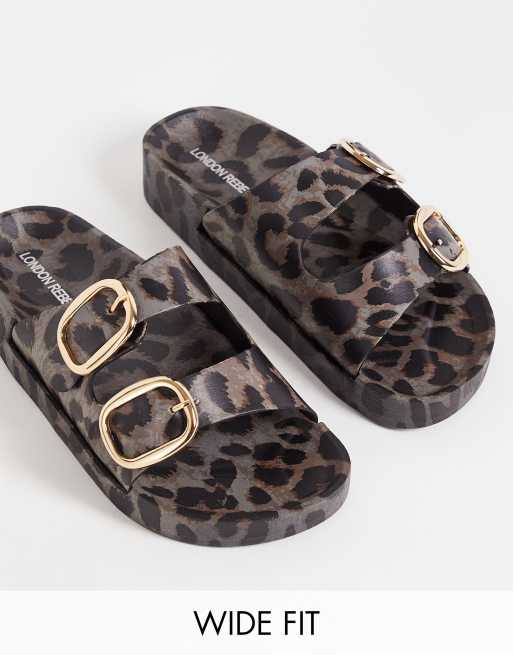 London Rebel - Wide Fit - Fodformede sandaler med dobbelte spænder i leopard