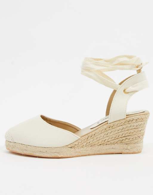 London Rebel Wide Fit Tie Leg Espadrille Wedges